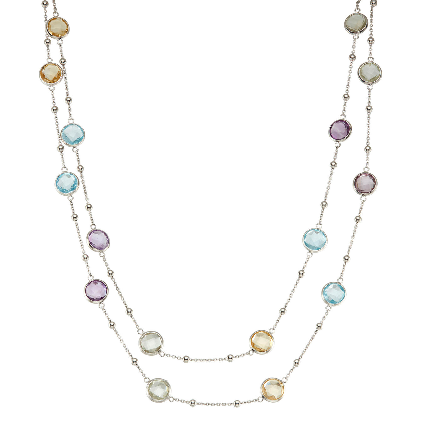 Rebecca Sloane Silver Multi Round Bezel Gemstone Necklace