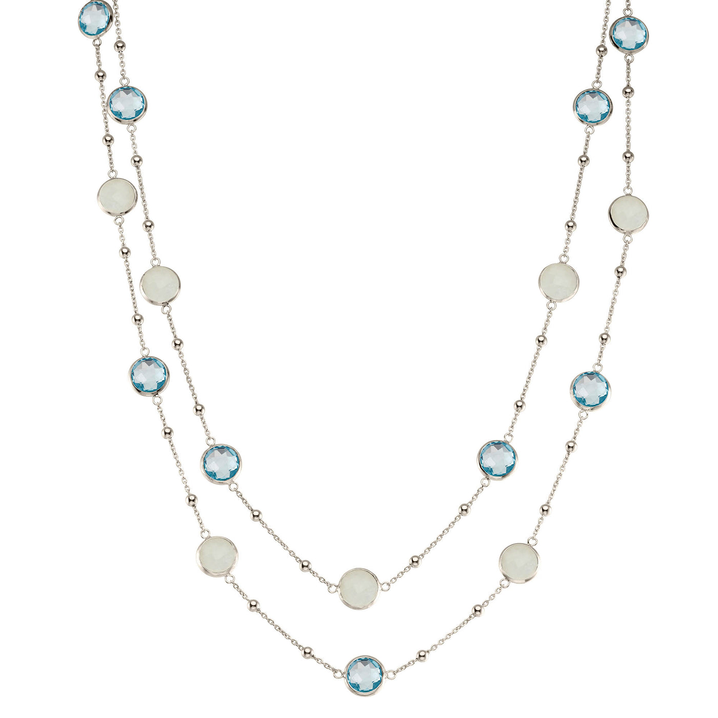 Rebecca Sloane Silver Necklace With Multiple Round Gemstones