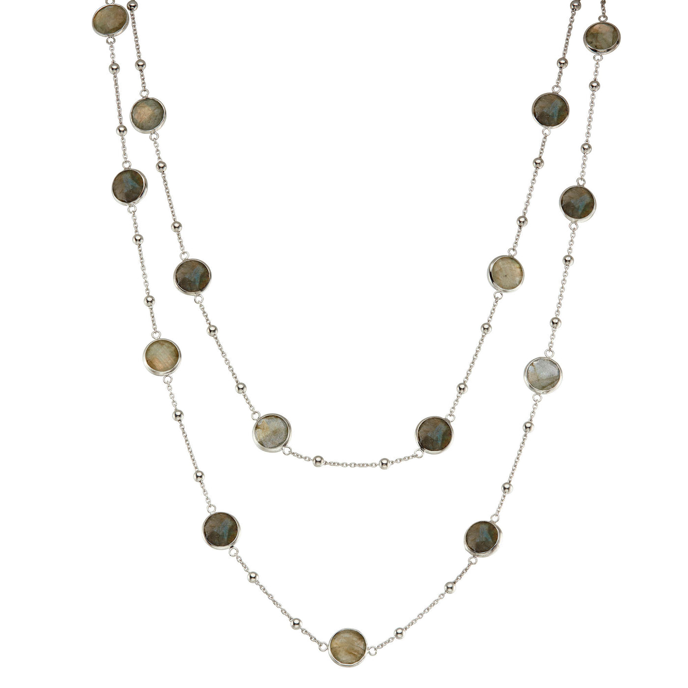 Rebecca Sloane Silver Bezel Station Necklace With Labradorite