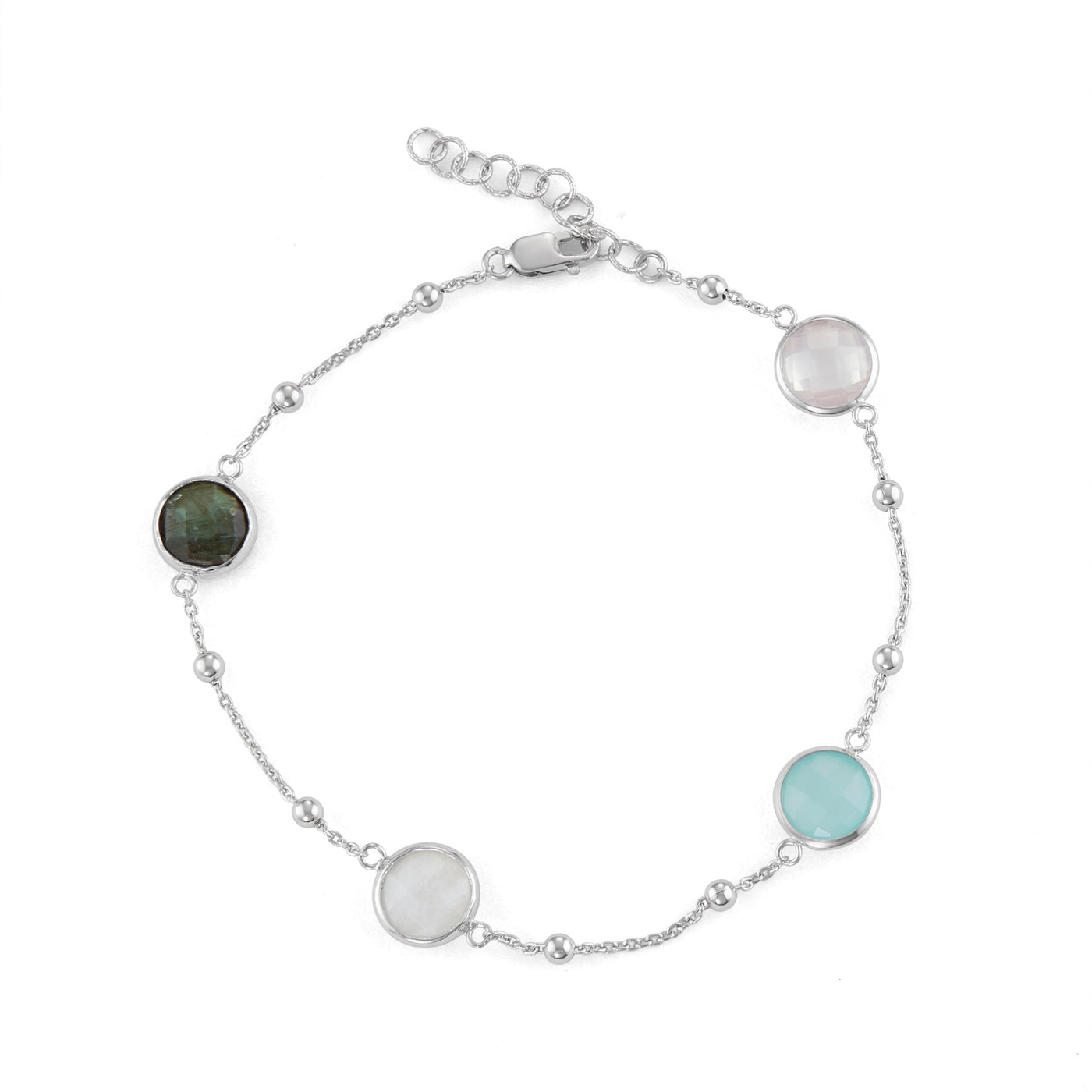 Rebecca Sloane Silver Bezel Bracelet Multi Color Round Gemstones