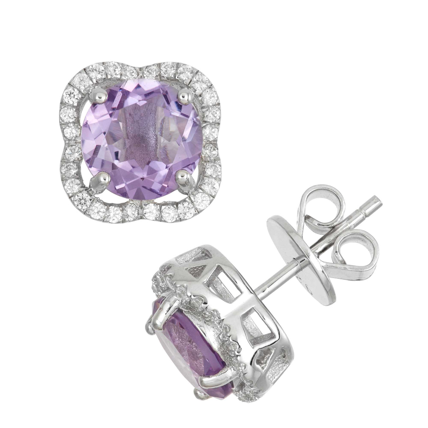 Rebecca Sloane Silver Clover Earring With Round Amethyst & CZ