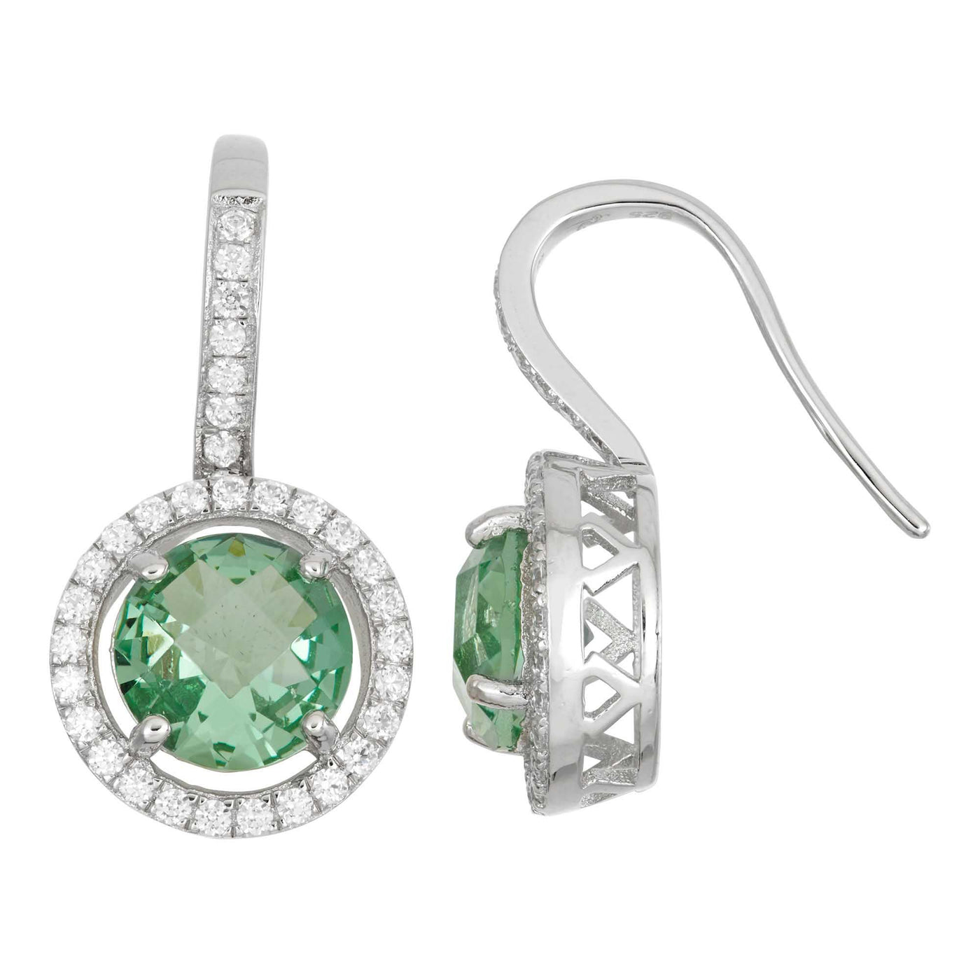Rebecca Sloane Silver Drop Earring with Green Obsidian and CZ
