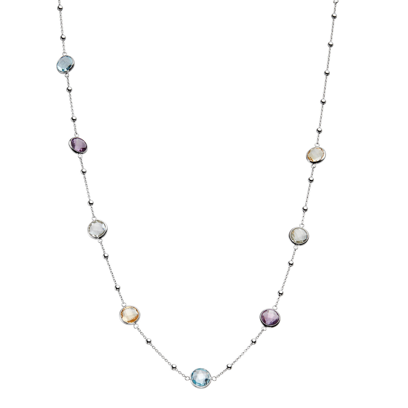Rebecca Sloane Silver Bezel Necklace With Multi-Color Gemstones