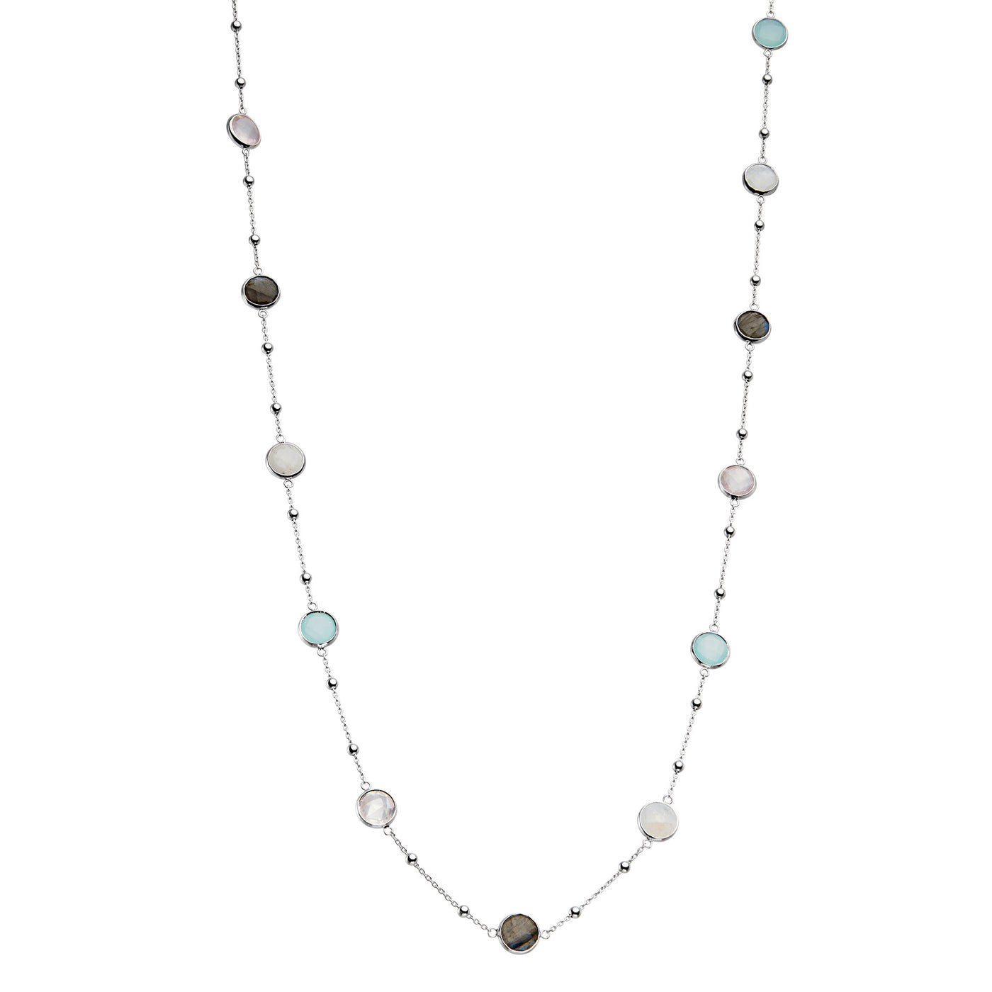 Rebecca Sloane Silver Station Necklace With Round Multi Gemstone 
