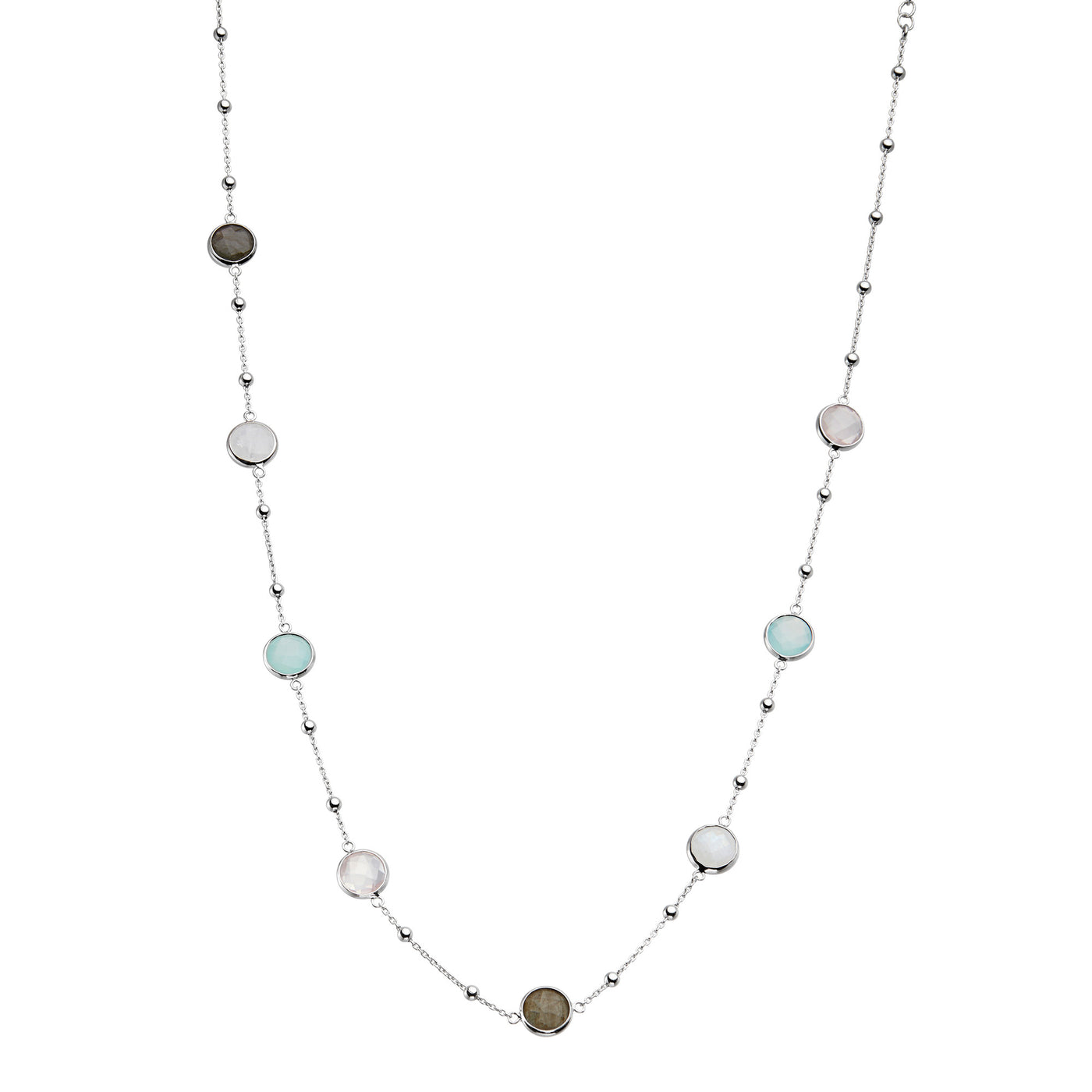 Rebecca Sloane Silver Bezel Necklace With Multi-Color Gemstones