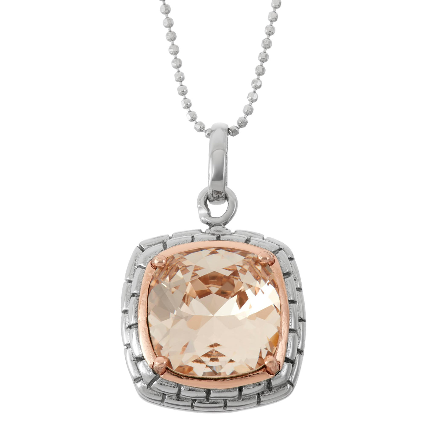 Rebecca Sloane Rose Gold Silver Cushion Cut Silk Crystal Necklace
