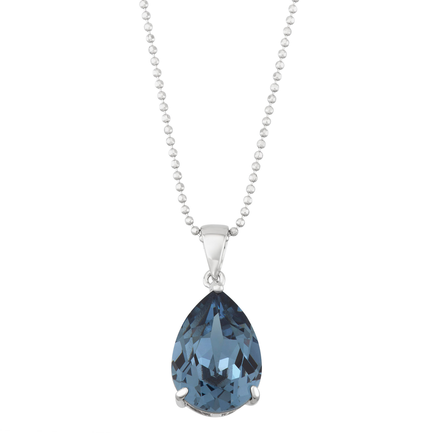 Rebecca Sloane Silver 10mm Denim Blue Teardrop Crystal Pendant