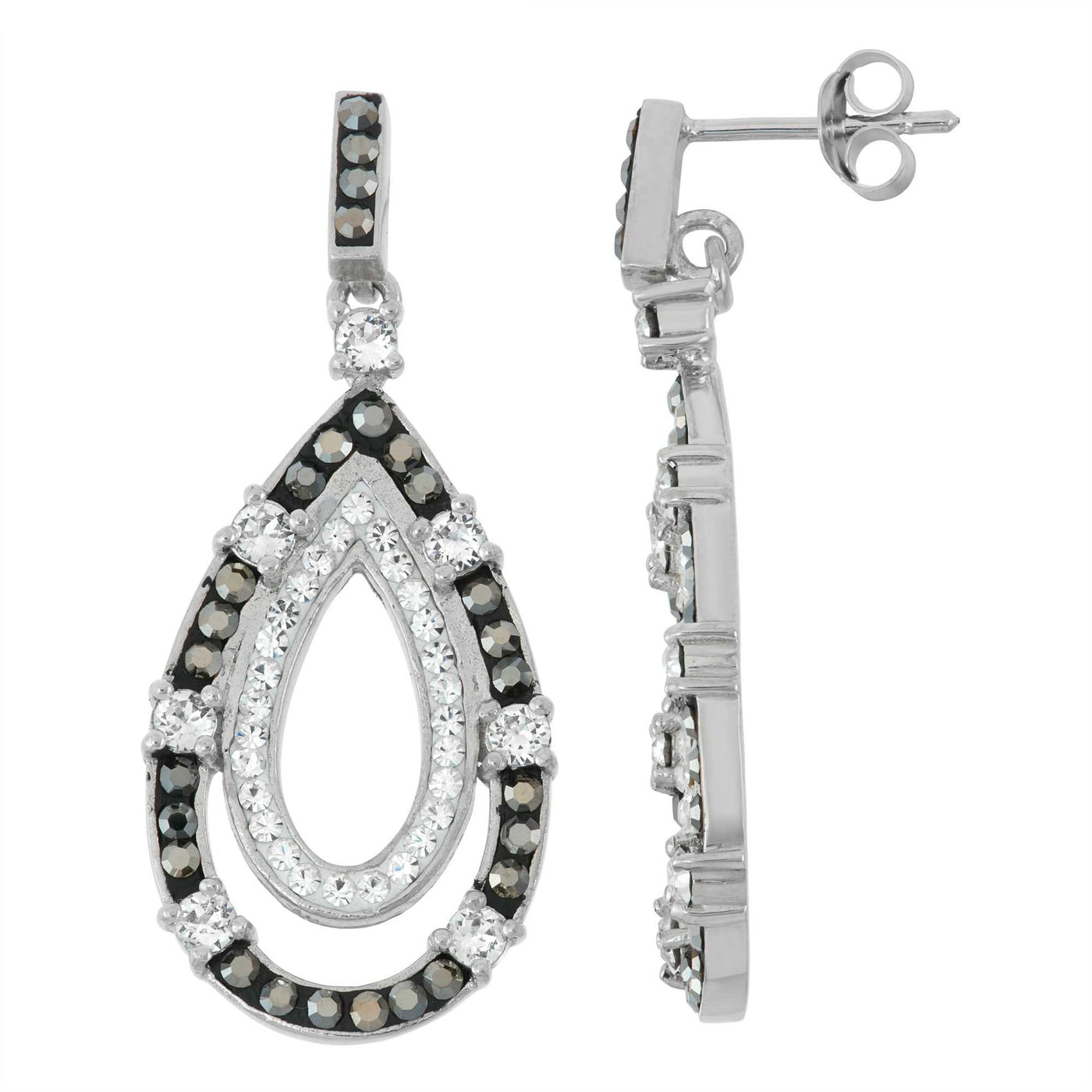 Rebecca Sloane Silver Earring Studded With White And Jet Crystals