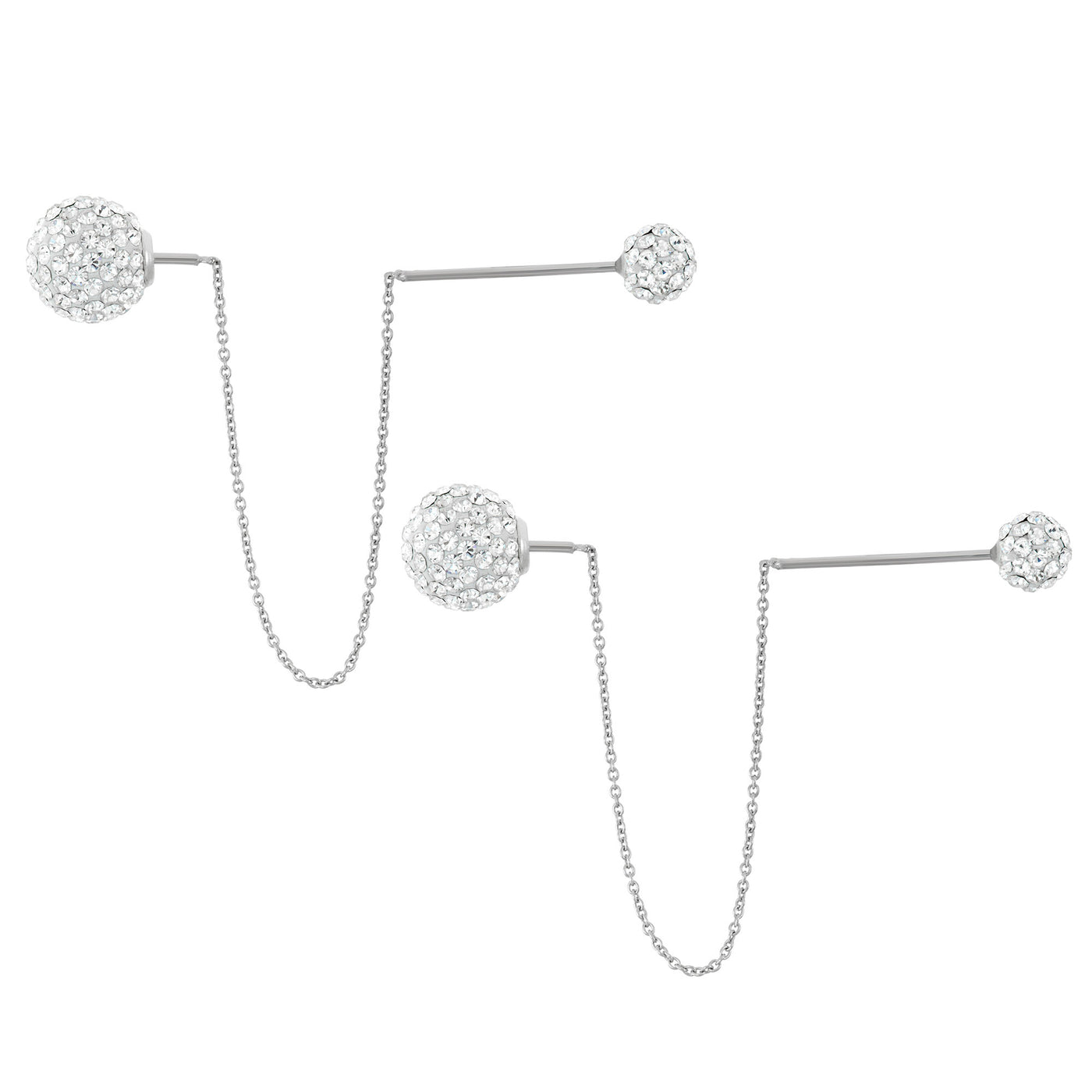 Rebecca Sloane Silver Earring With Two Pave Clear Crystal Balls