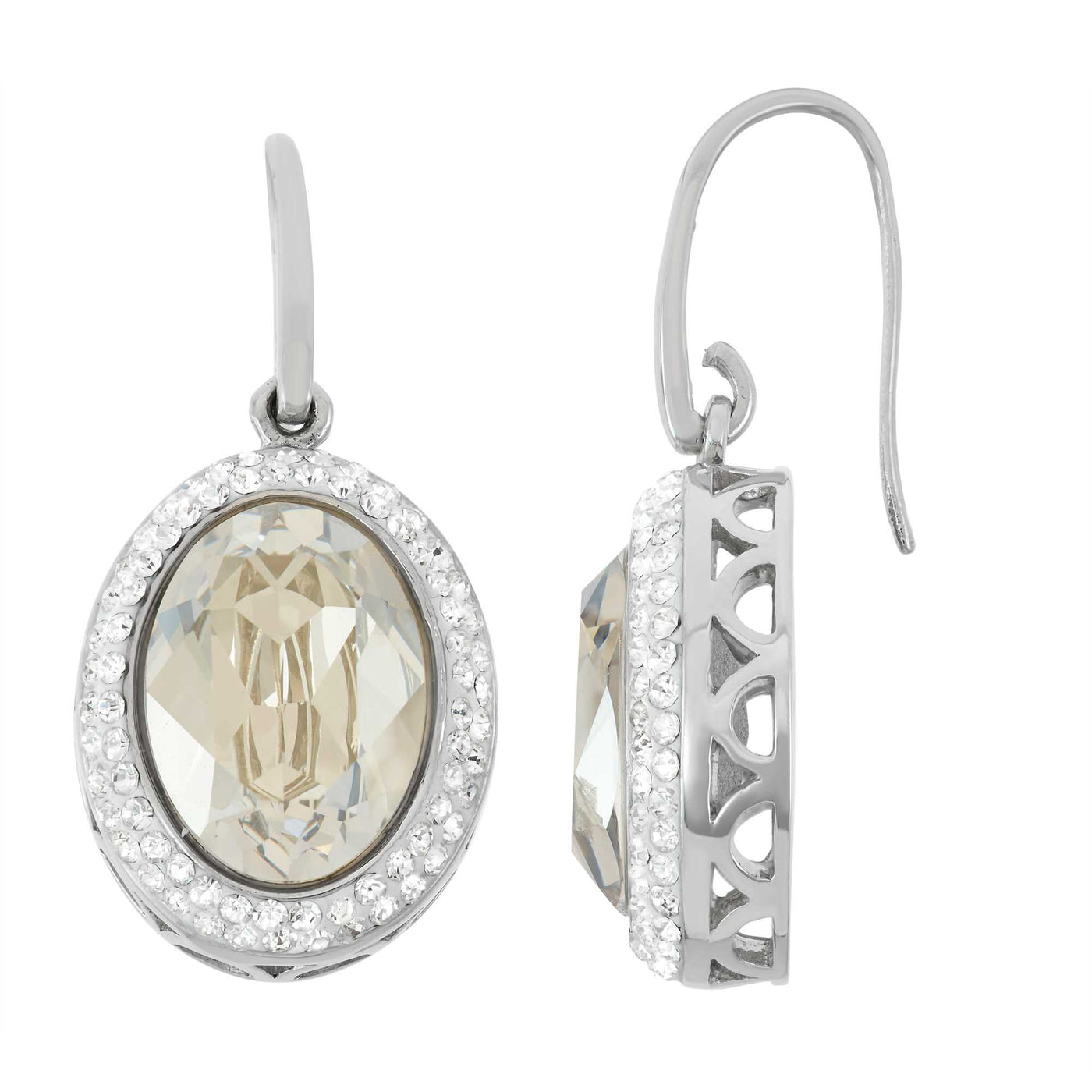 Rebecca Sloane Silver Oval Earring With Clear And Shade Crystals