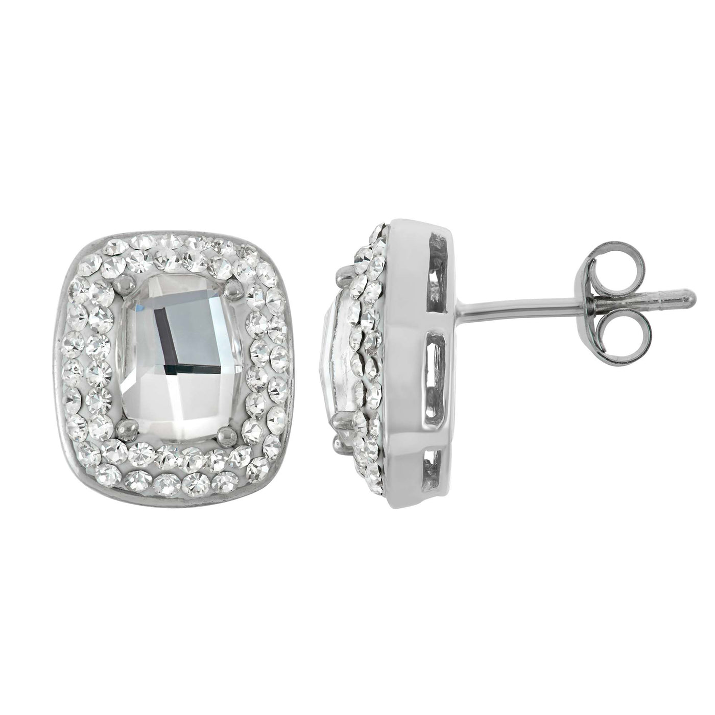 Rebecca Sloane Silver Square Earring With Crystal Elements