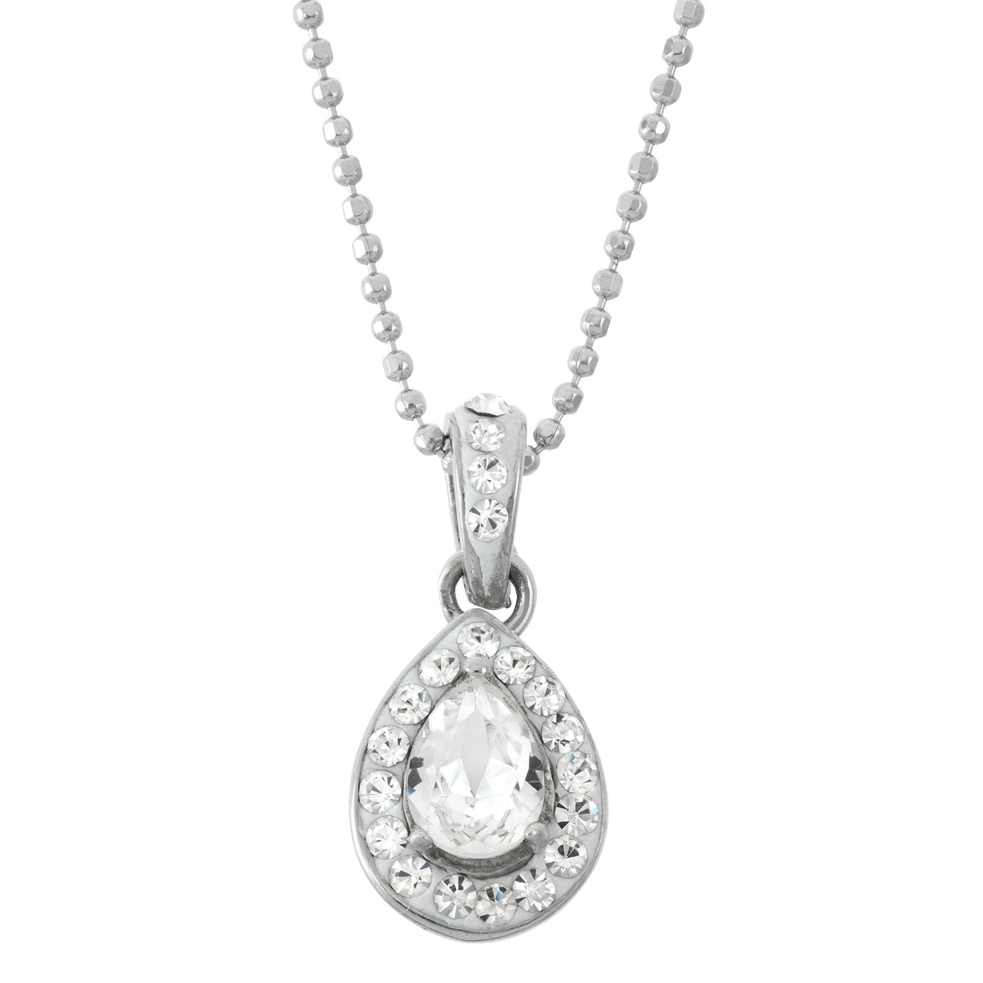 Rebecca Sloane Silver Teardrop Necklace With Crystal Elements