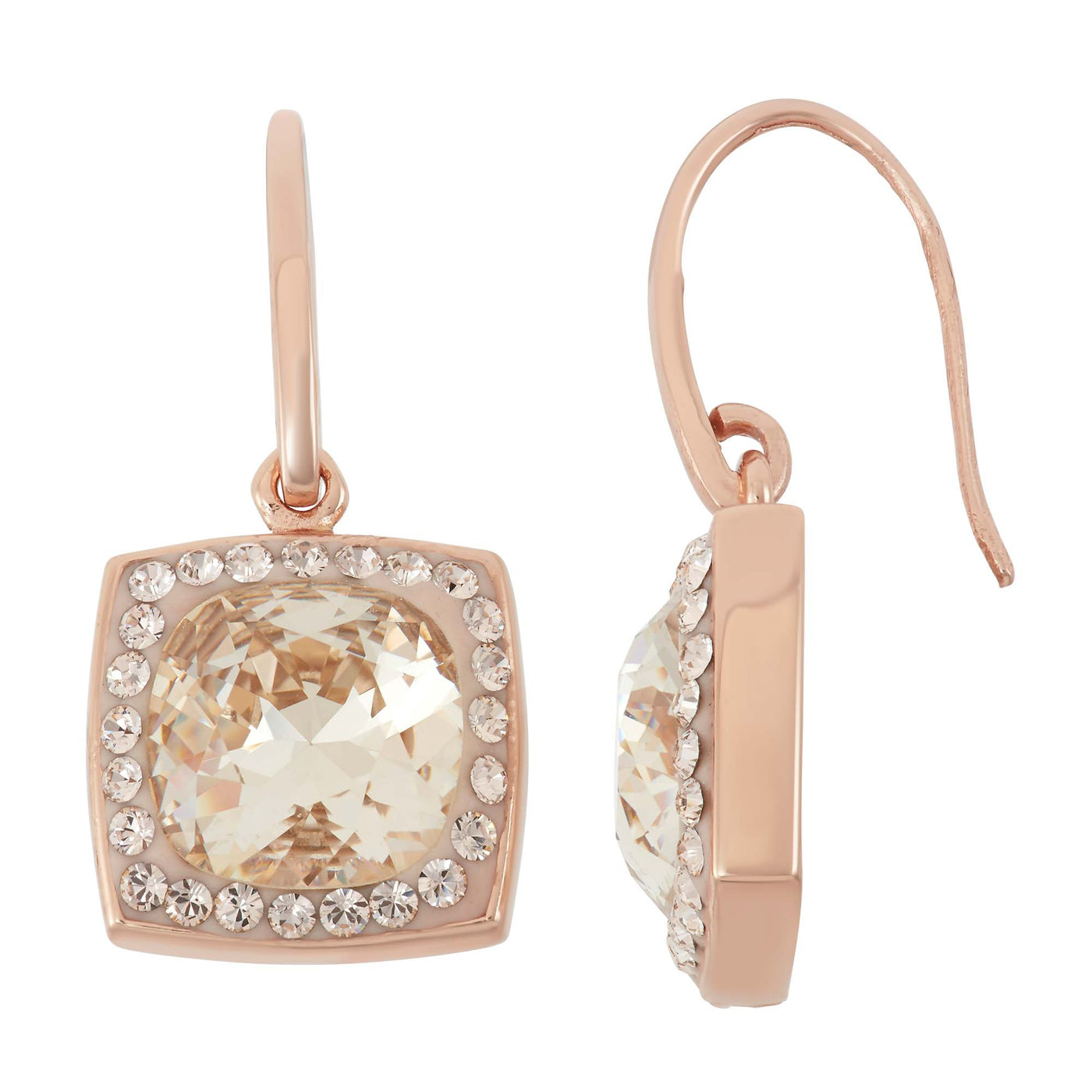 Rebecca Sloane Rose Gold Silver Earrings With Light Silk Crystal