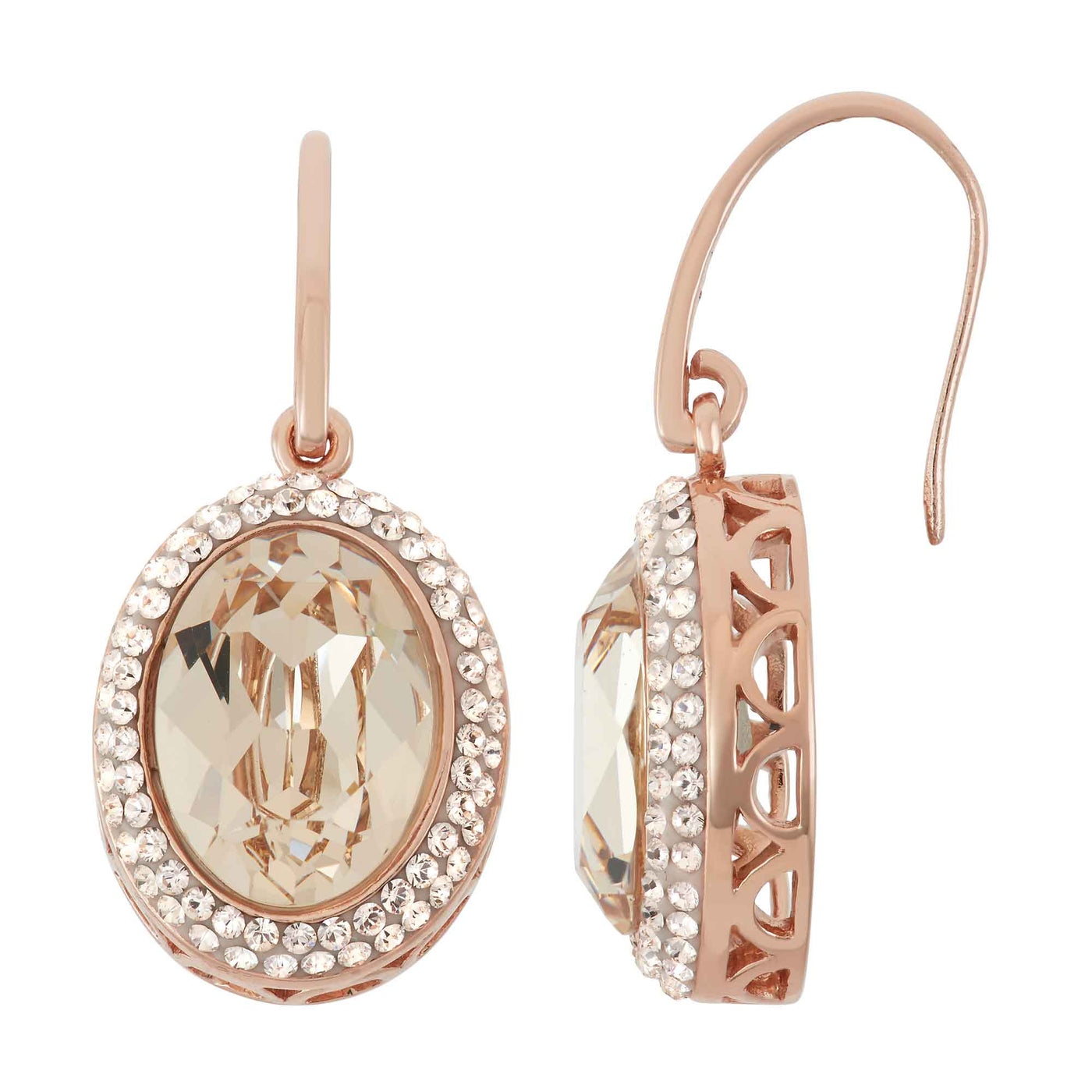 Rebecca Sloane Rose Gold Silver Oval Light Silk Crystal Earring