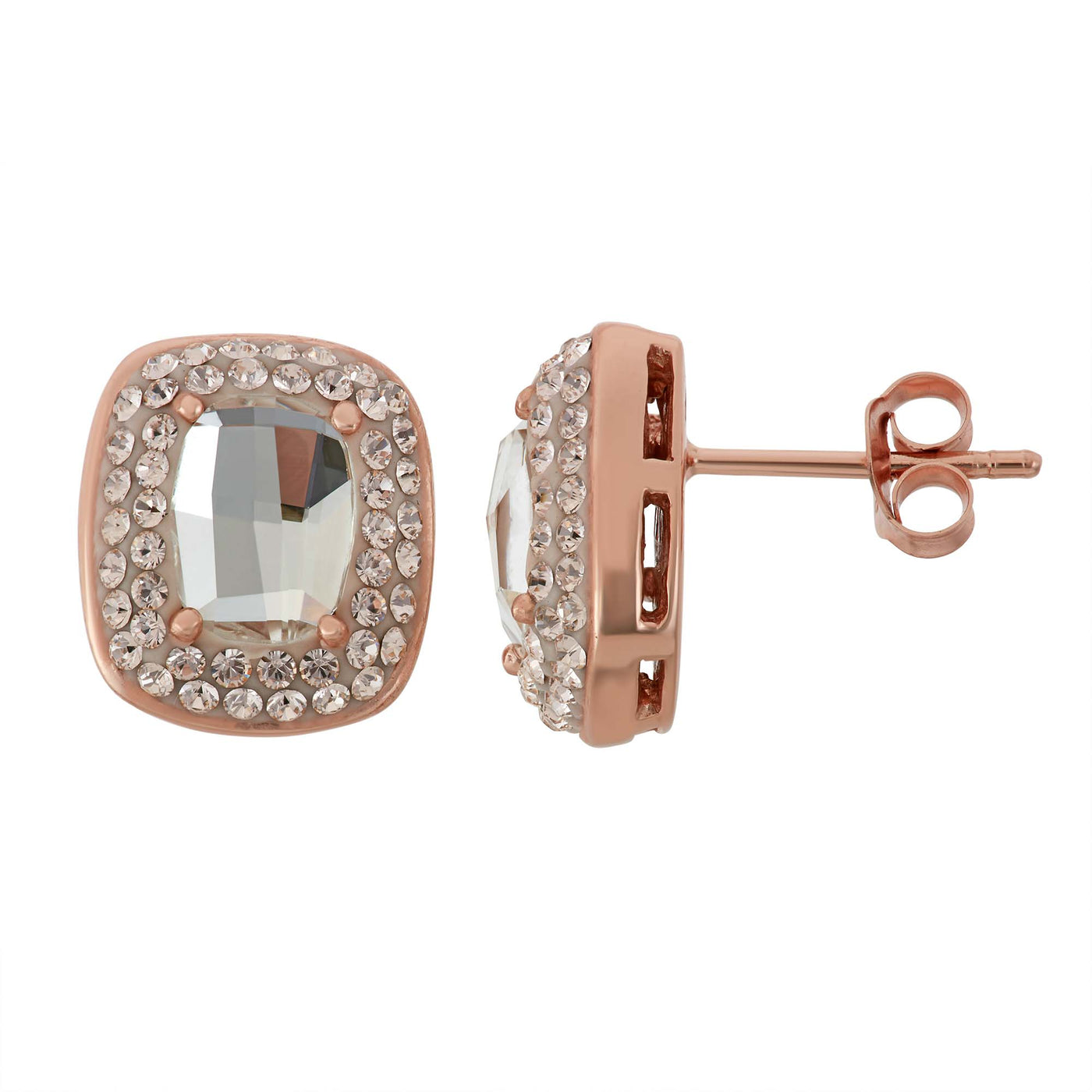 Rebecca Sloane Rose Gold Silver Square Earring With Crystal