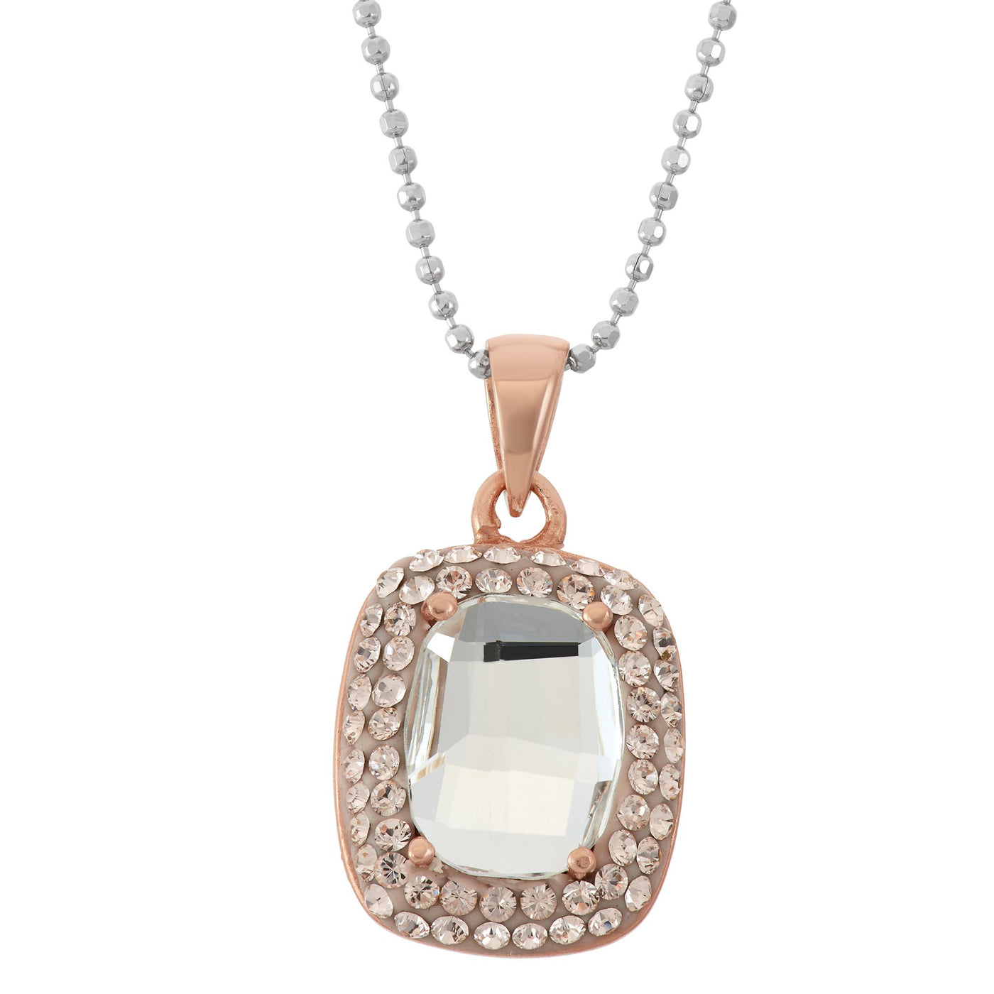 Rebecca Sloane Rose Gold Silver Square Pendant With Crystal