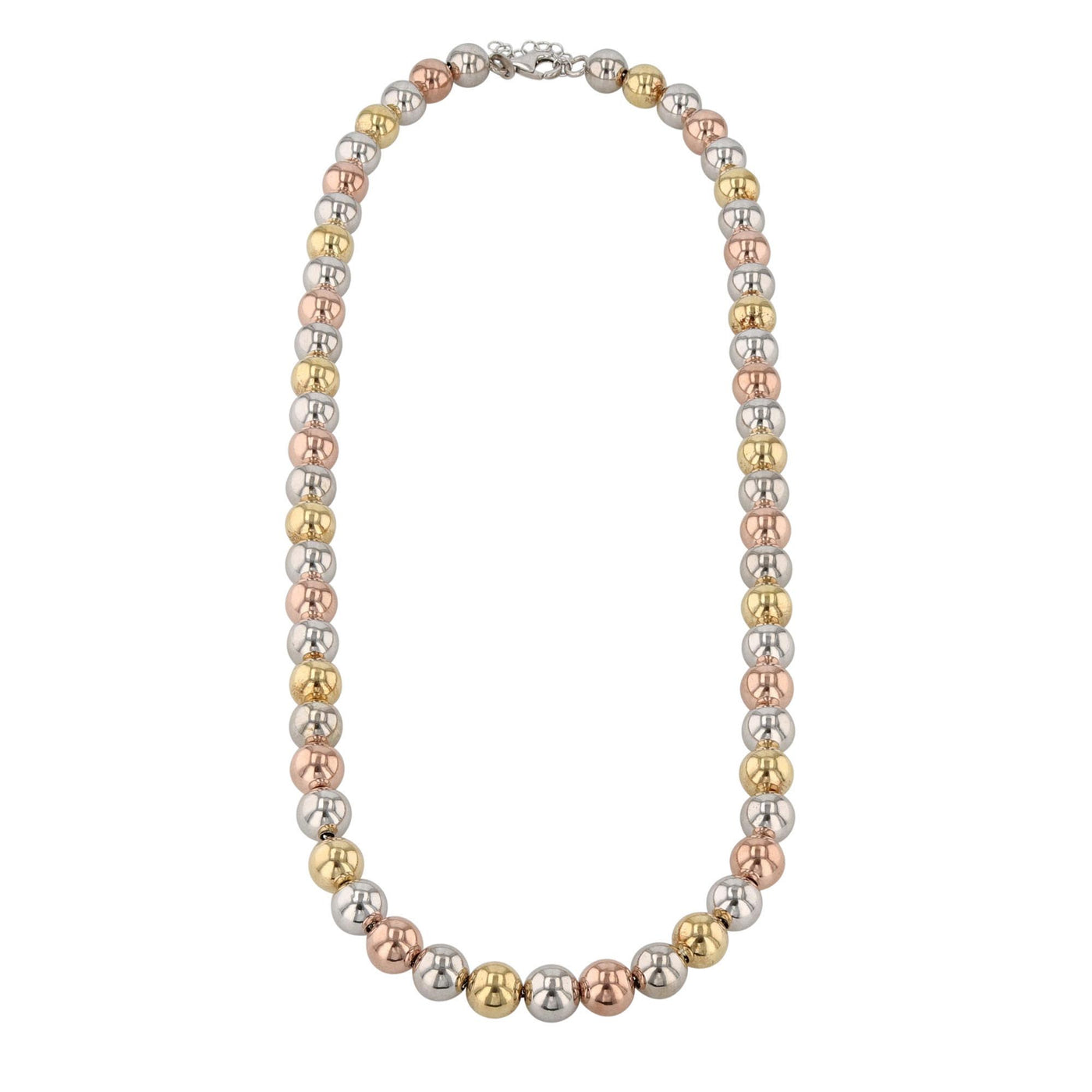 Sterling Silver Yellow, Red, And Rhodium Plated 8mm Ball 18 Inch Necklace (With 1 Inch Extension)