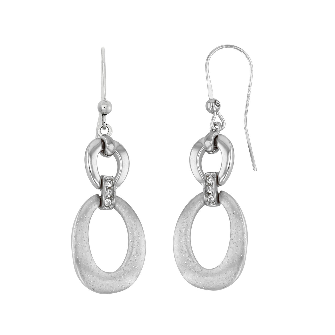 Rebecca Sloane Silver Oval Interlocking Discs CZ Detail Earrings