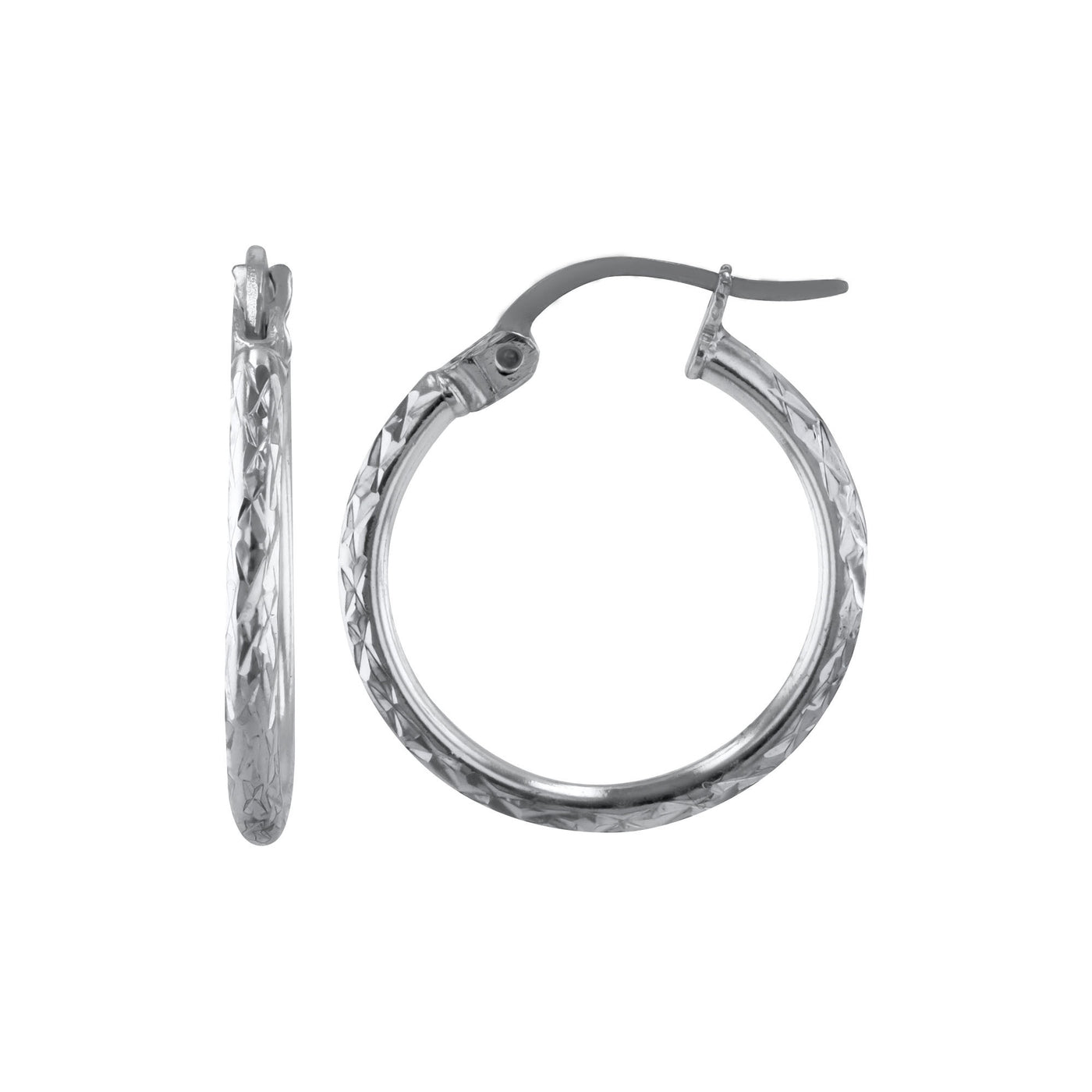 Sterling Silver 2 X 15 mm Round Diamond Cut Earrings