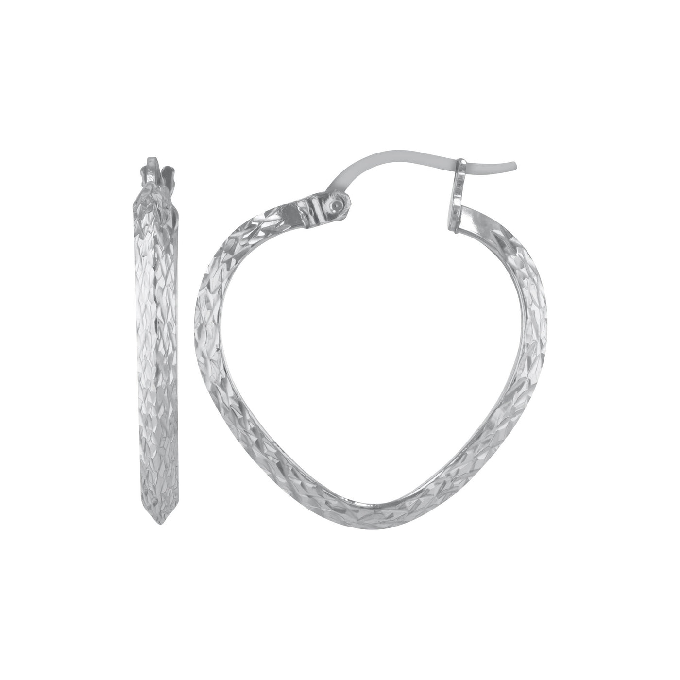 Sterling Silver 2.5mmx20mm Triangle Tube Heart Shaped Diamond Cut Earrings