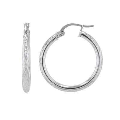 Sterling Silver 2.5mmx25mm Round Diamond Cut Tube Earrings