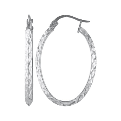 Sterling Silver 2.5mmx25mm Triangle Tube Oval Diamond Cut Earrings