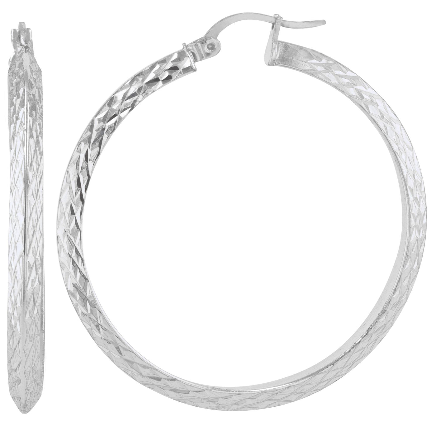 Sterling Silver 3.5mmx30mm Square Edge Diamond Cut Tube Earrings