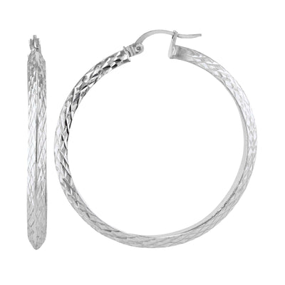 Sterling Silver 3.5mmx40mm Square Edge Diamond Cut Tube Earrings