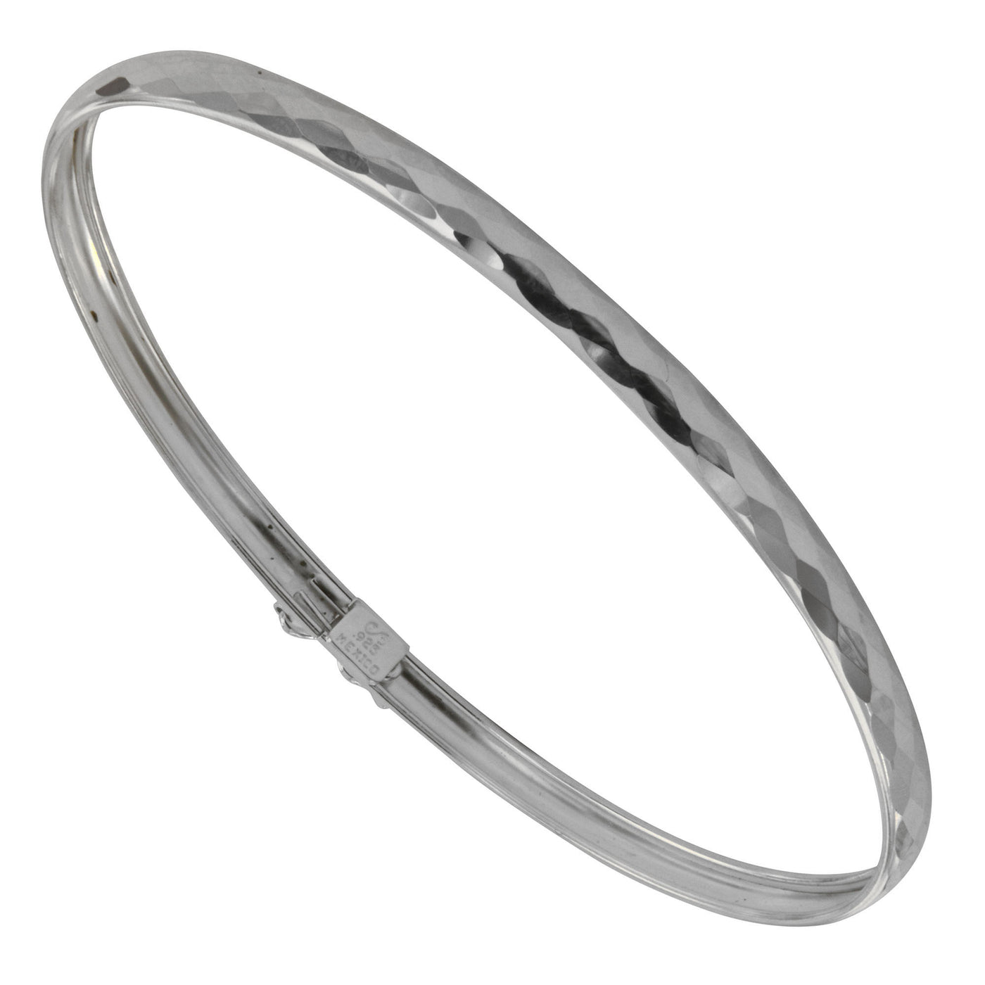 Sterling Silver 4mm Faceted Diamond Ciut Sheet Bangle