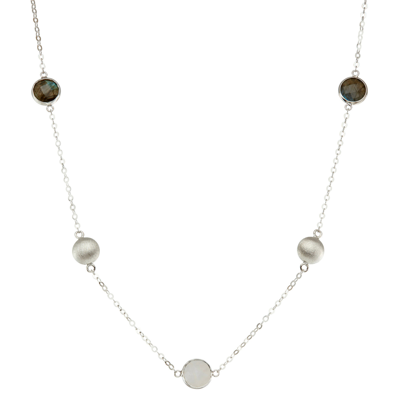 Rebecca Sloane Silver Necklace with Stations and Round Gemstones