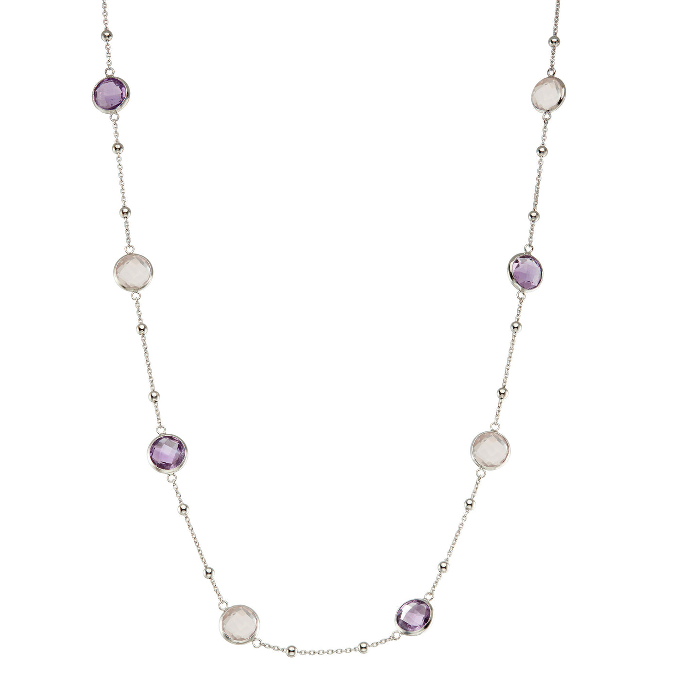 Rebecca Sloane Silver Bezel Necklace With Amethyst & Rose Quartz
