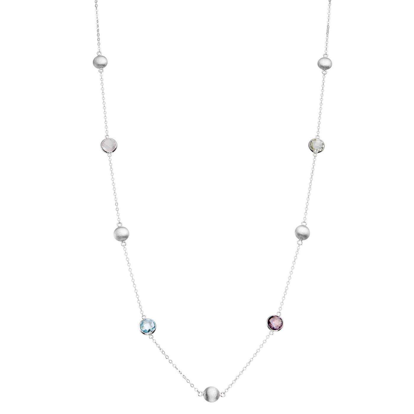 Rebecca Sloane Silver Bezel Station and Round Gemstone Necklace