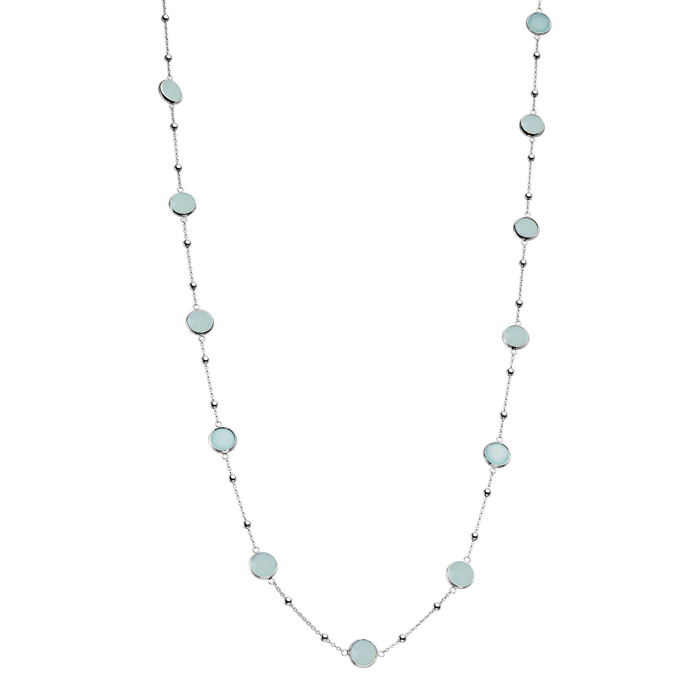 Rebecca Sloane Silver Station Necklace With Round Chalcedony 