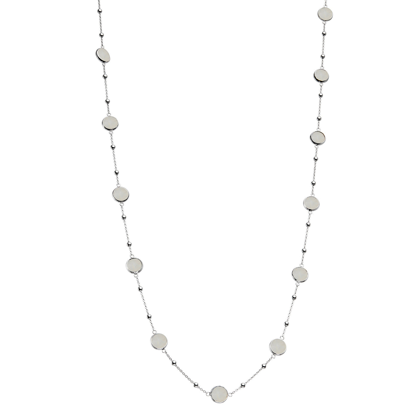 Rebecca Sloane Silver Station Necklace With Round Moonstone 