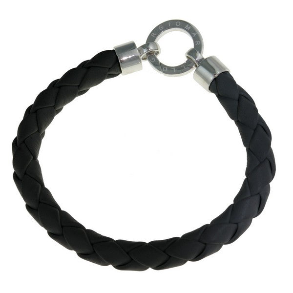 Rebecca Sloane Silver Black Braid Leather Charm Carrier Bracelet