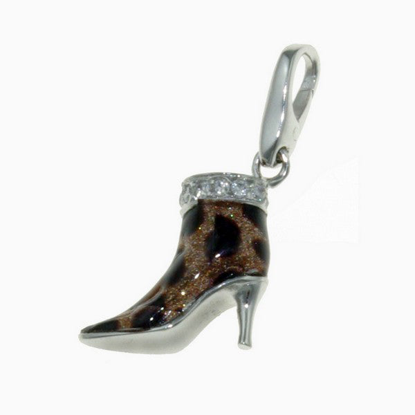 Rebecca Sloane Sterling Silver Boot With Tiger And White CZ Charm
