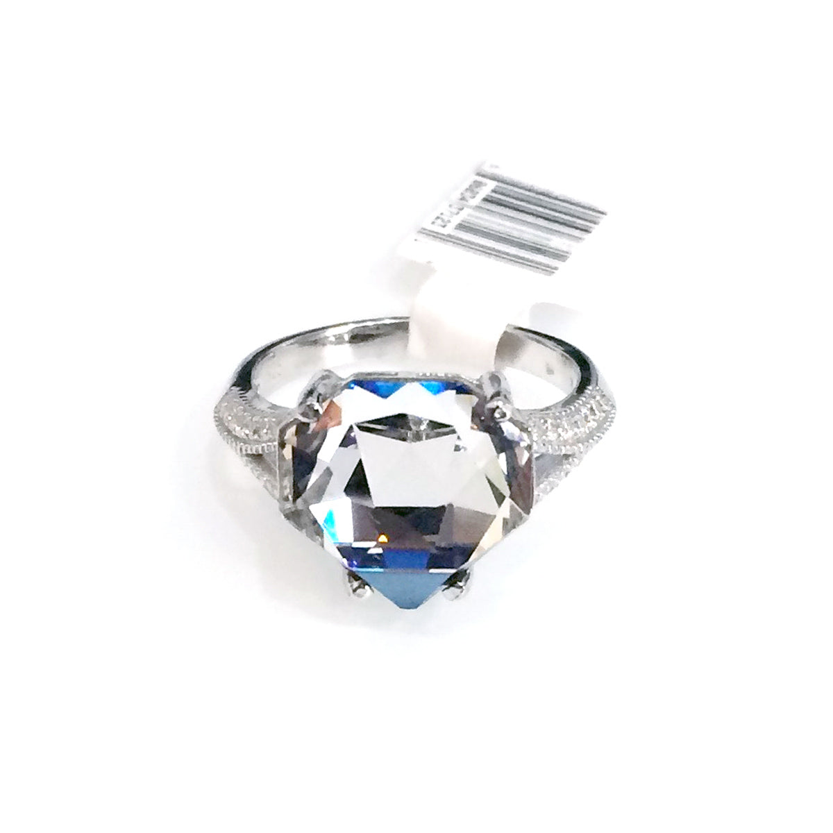 Rebecca Sloane Silver Ring with Fancy Cut Crystal and Mirco Pave