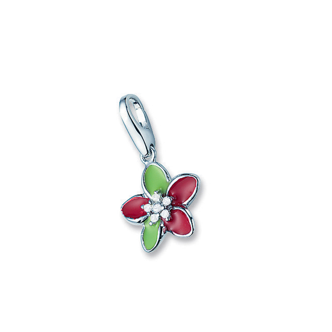 Rebecca Sloane Sterling Silver Green And Pink Flower Charm