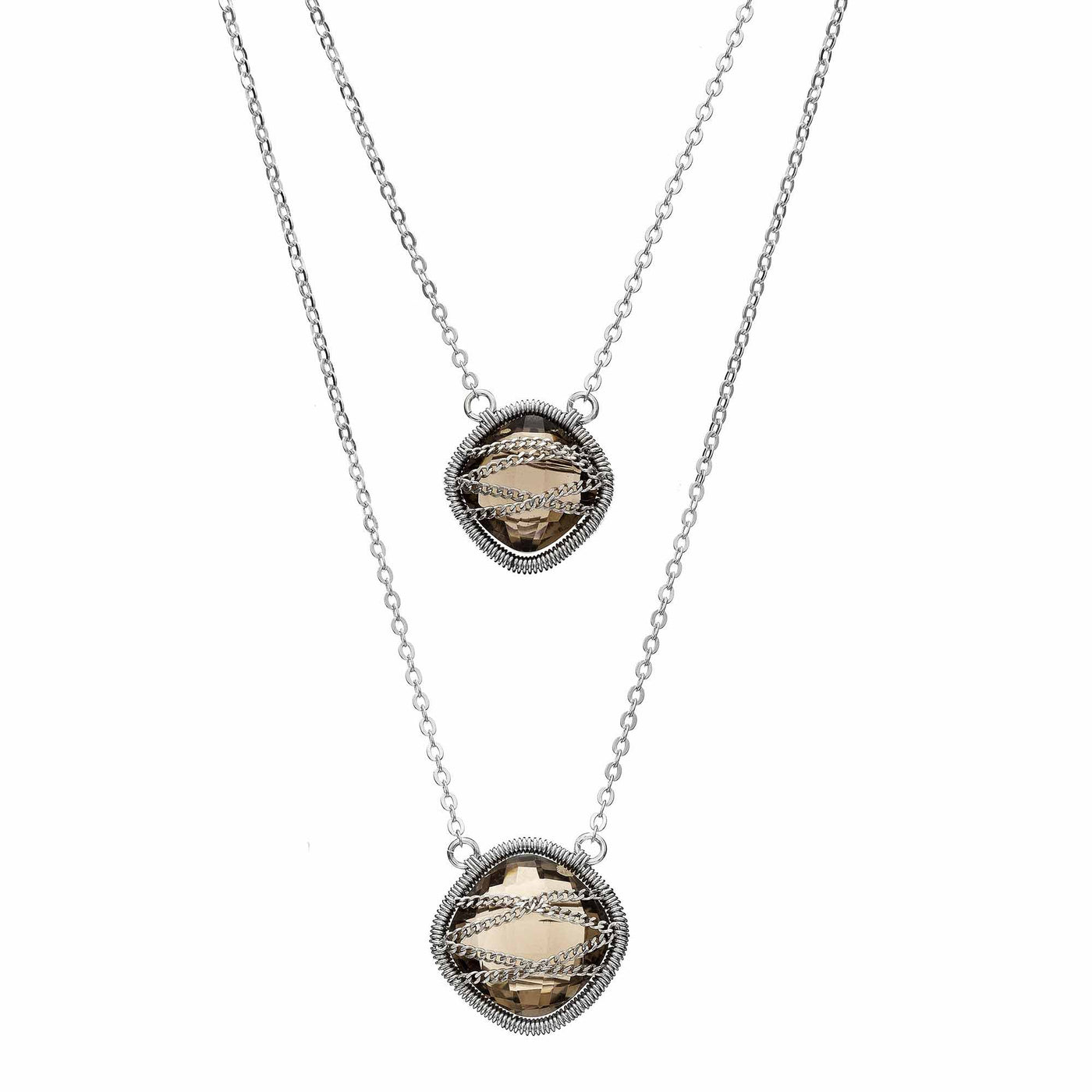 Rebecca Sloane Silver Double Drop Squared Smoky Quartz Necklace