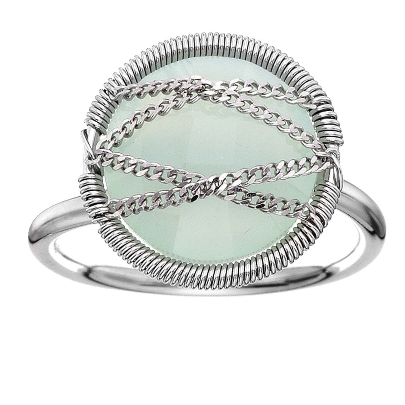 Rebecca Sloane Silver Hand Wrapped Round Chalcedony Stone Ring