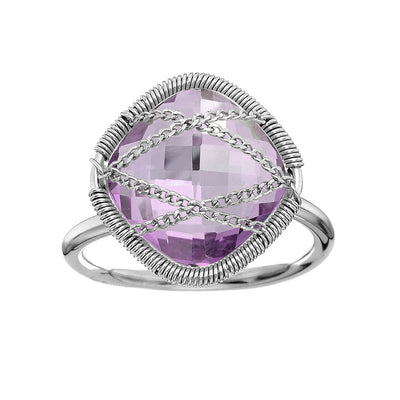 Rebecca Sloane Silver Hand Wrapped Squared Amethyst Stone Ring