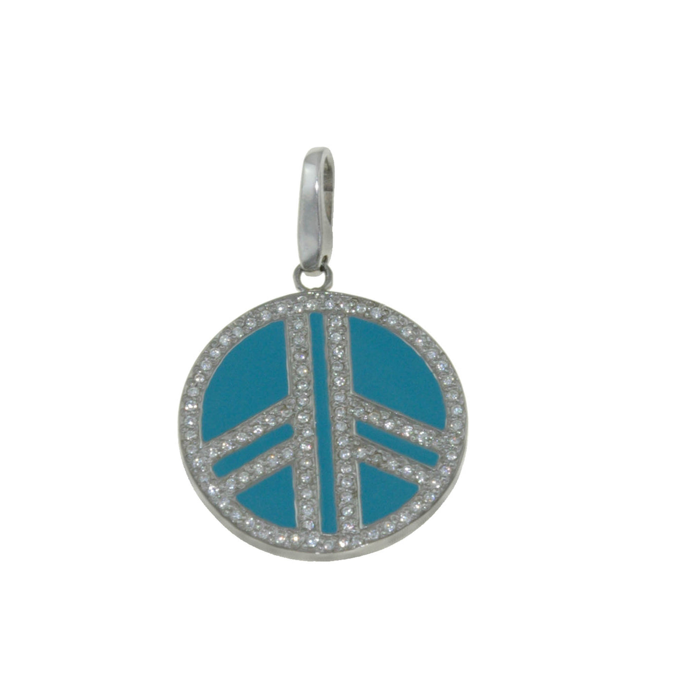 Rebecca Sloane Sterling Silver Turquoise CZ Stud Peace Sign Charm