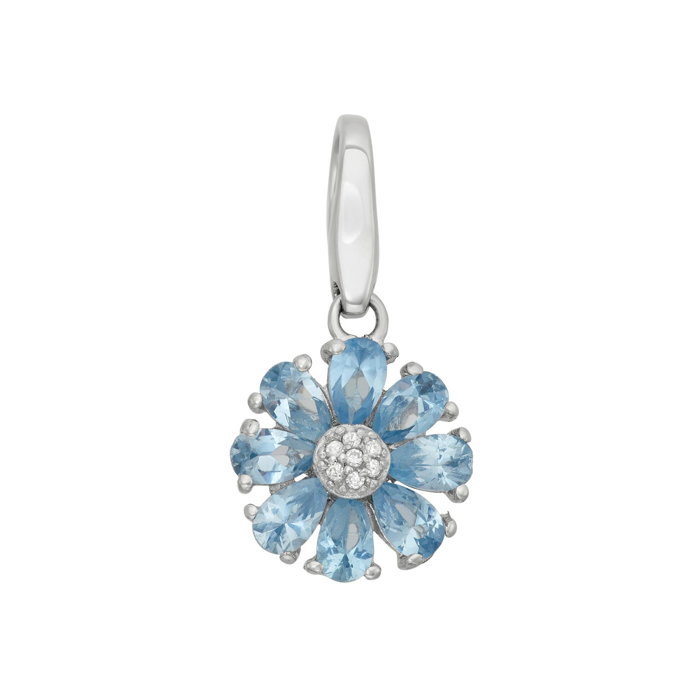 Rebecca Sloane Sterling Silver Light Blue Flower With CZ Charm