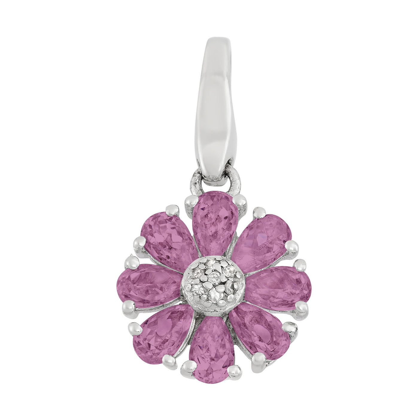 Rebecca Sloane Sterling Silver Magenta Flower With CZ Charm