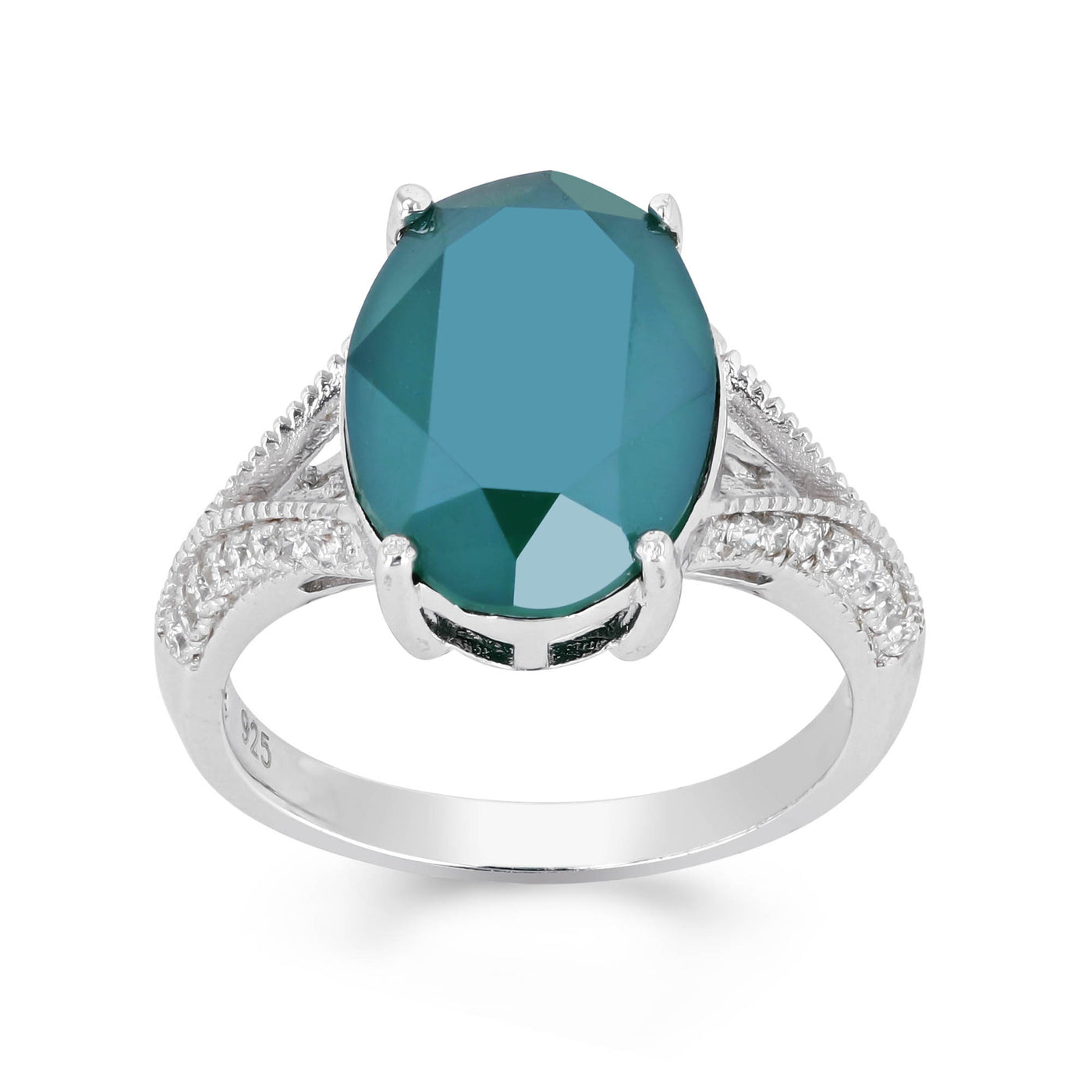 Rebecca Sloane Silver Oval Cut Royal Green Crystal Ring