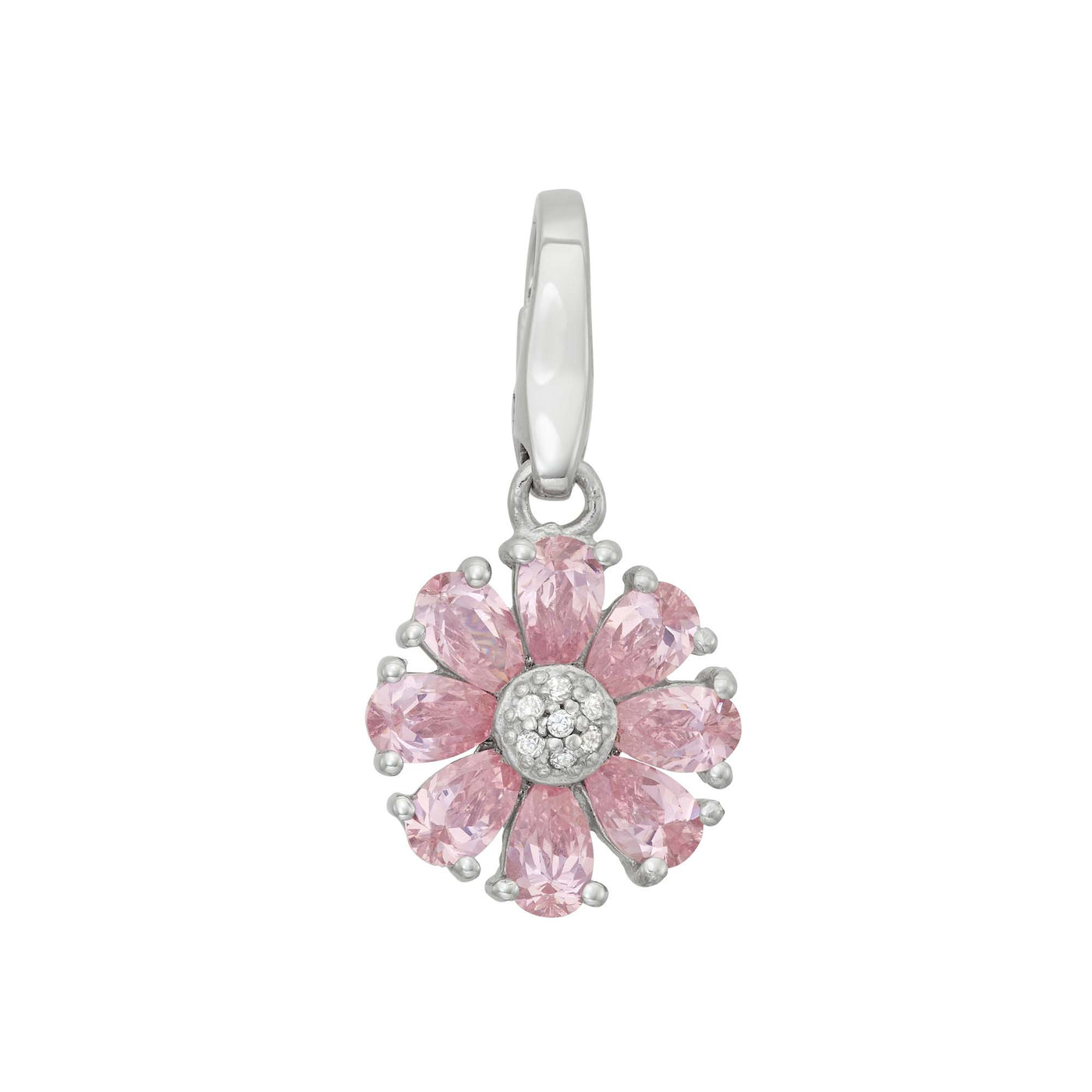 Rebecca Sloane Sterling Silver Pink Flower With White CZ Charm