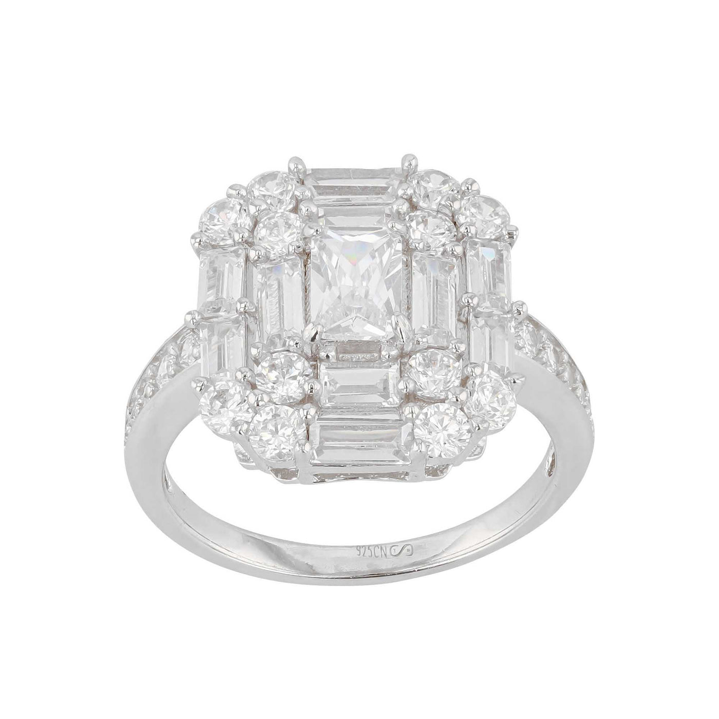Rebecca Sloane Rhodium Plated Silver Ring with Rectangular CZ
