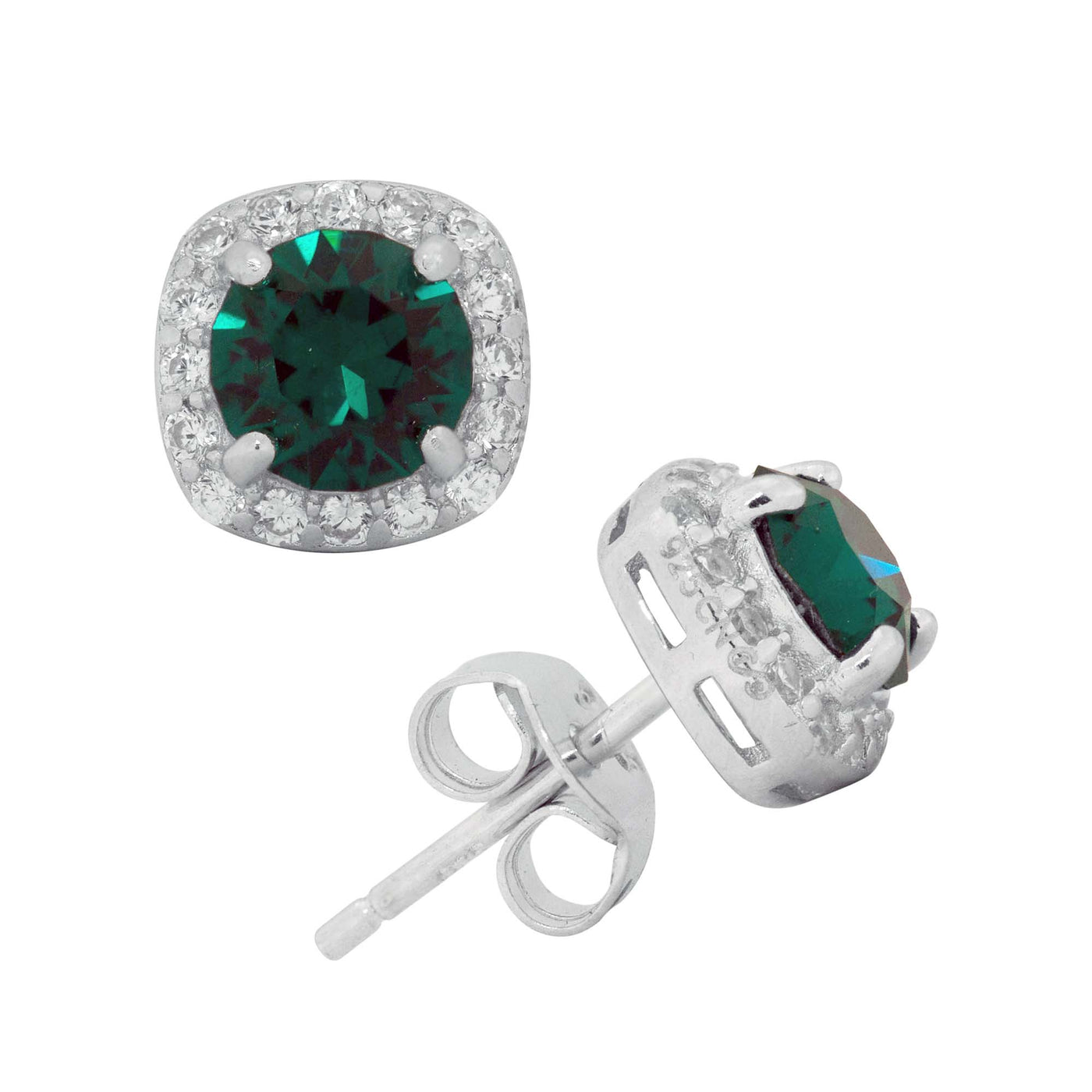 Rebecca Sloane Silver 5mm Cushion Emerald Crystal Stud Earring