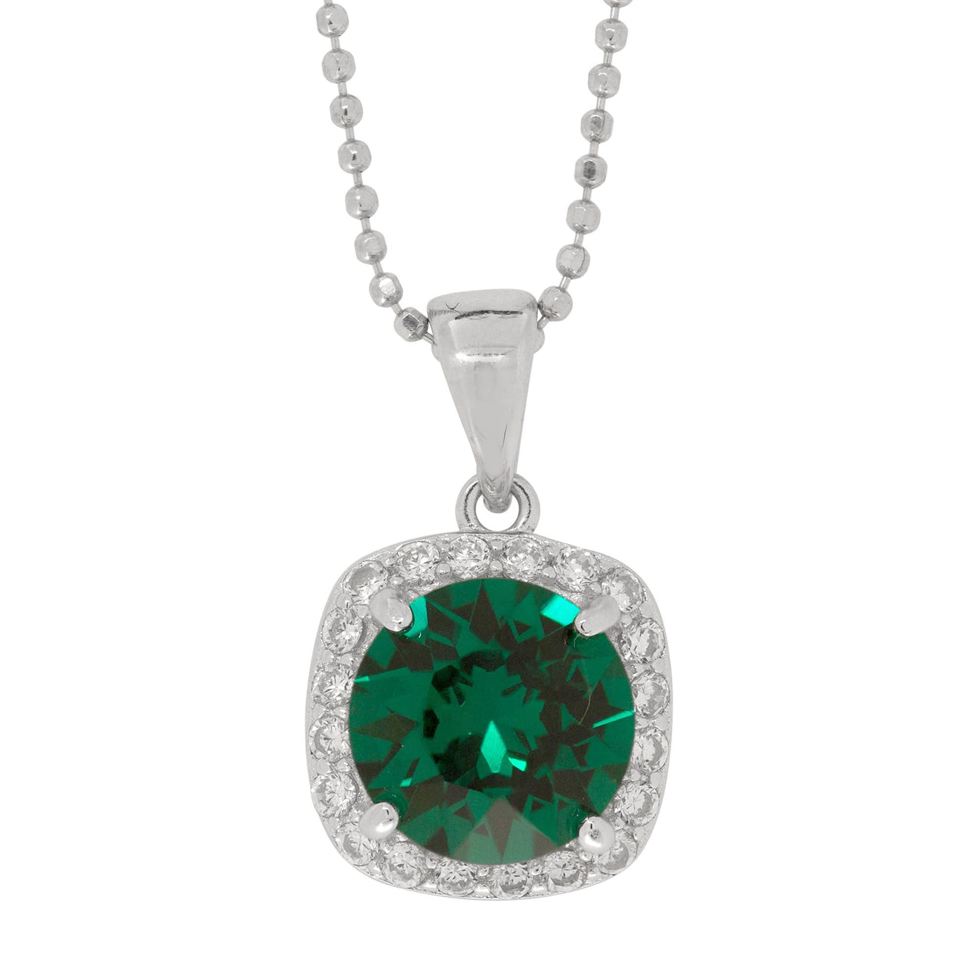 Rebecca Sloane Silver 8mm Cushion Emerald Crystal Stud Pendant