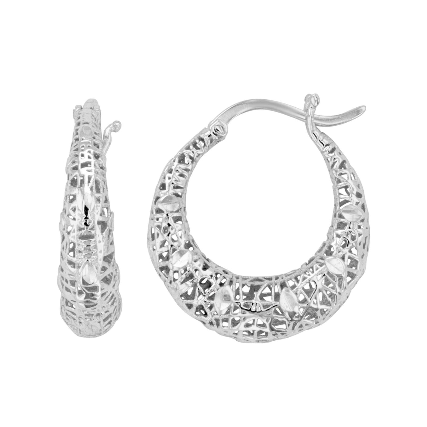 Rebecca Sloane Silver Diamond Cut 3D 18mm Tapered Hoop Earring